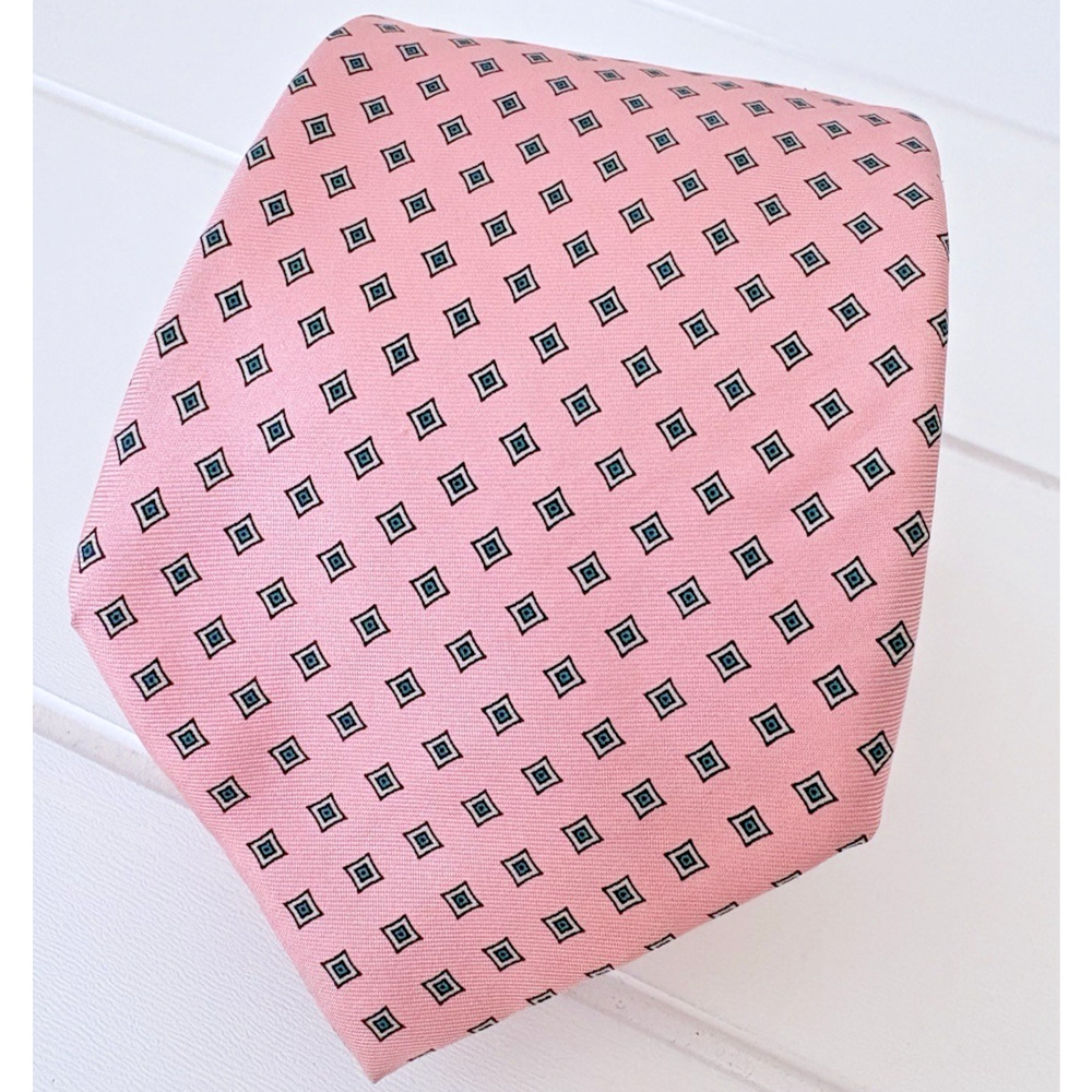 VTG State Street Jordan Marsh Silk Tie Pink Teal Diamond Made in Italy 3" 57.5"